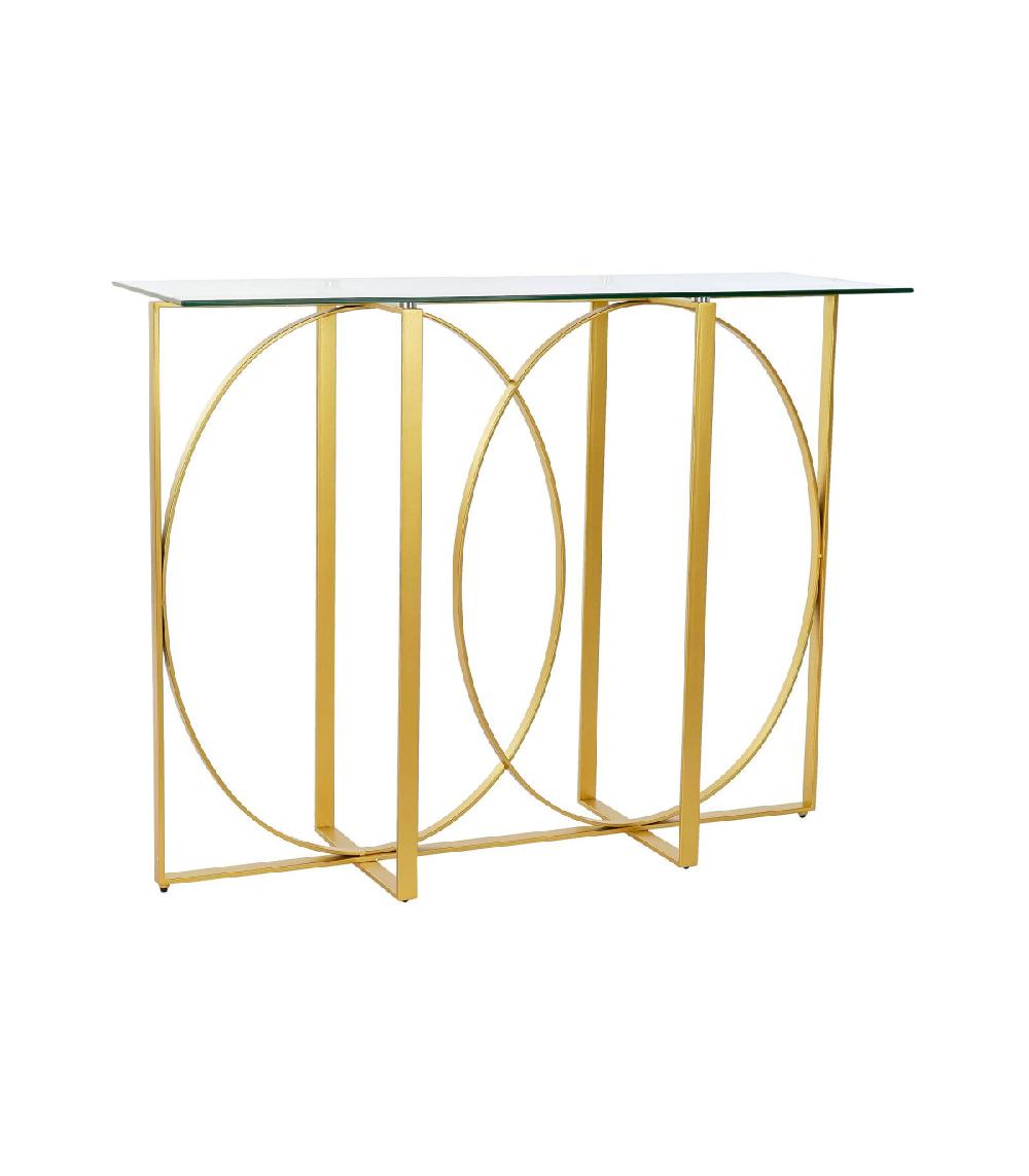 wadiga Console en métal doré et plateau en verre Géométrie - 100x35x78cm