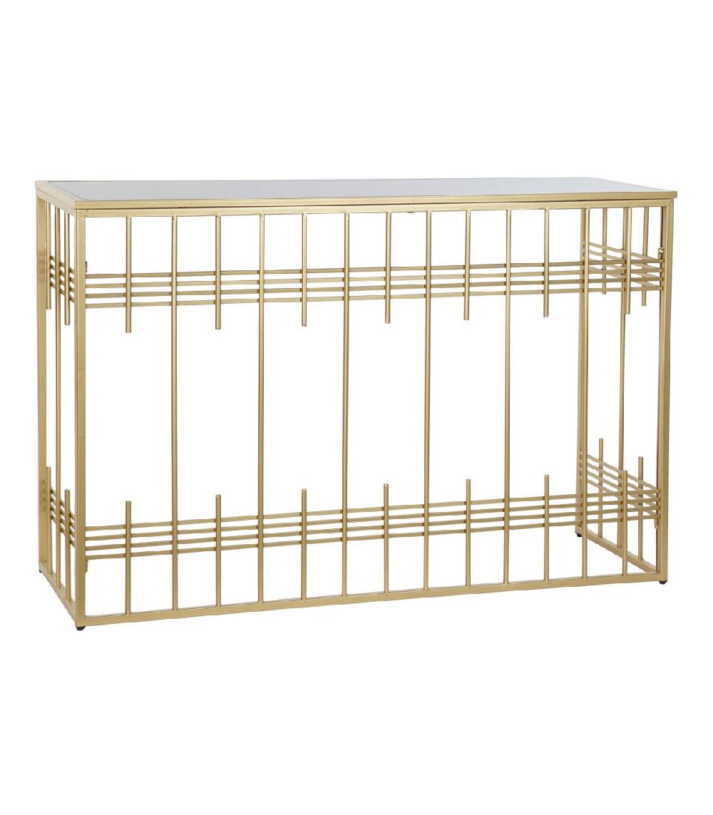 Wadiga Console En Métal Doré Et Plateau Verre Noir - 120x40x81cm