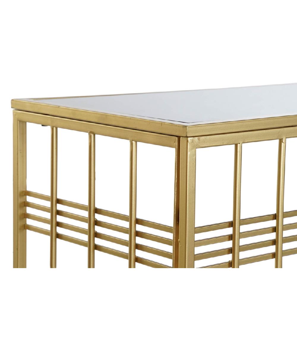 Wadiga Console En Métal Doré Et Plateau Verre Noir - 120x40x81cm