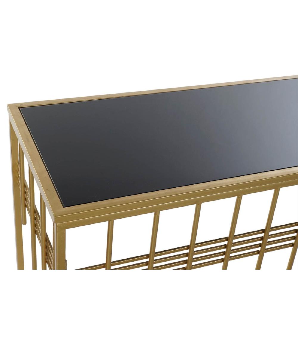 Wadiga Console En Métal Doré Et Plateau Verre Noir - 120x40x81cm