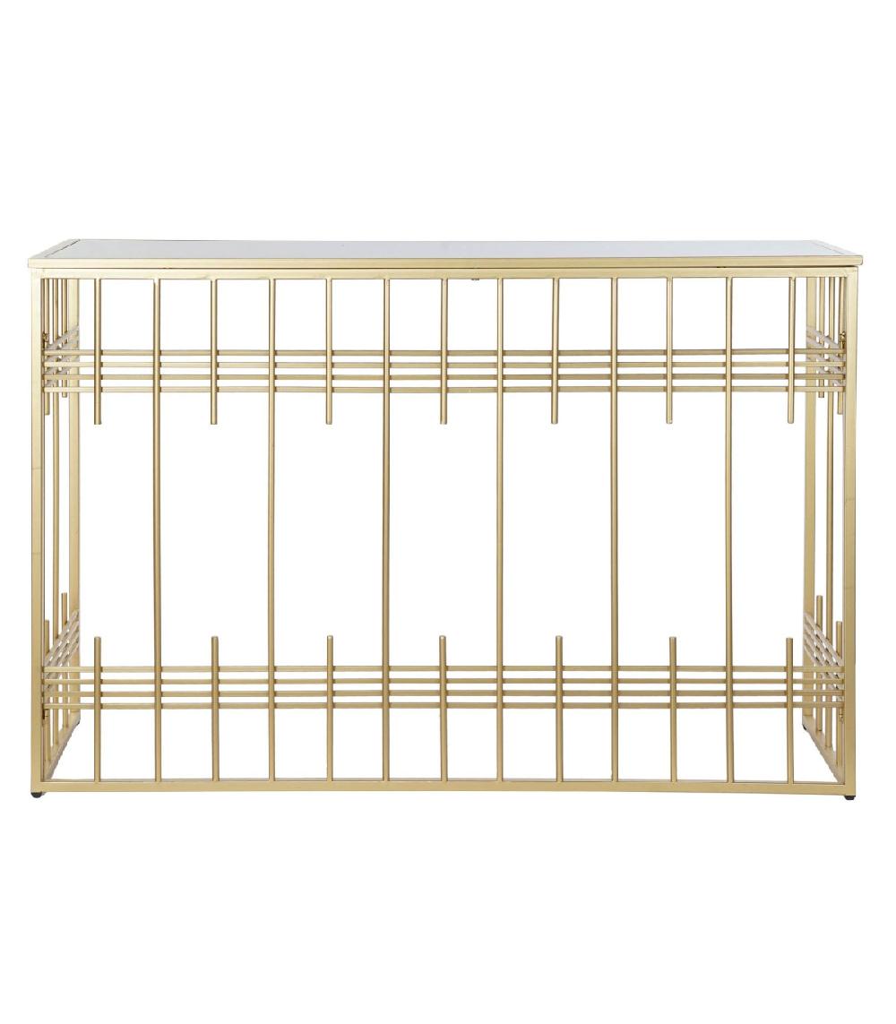 wadiga Console en Métal Doré et Plateau Verre Noir - 120x40x81cm
