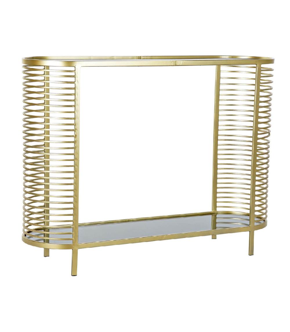 Wadiga Console En Métal Doré Mat Et 2 Plateaux En Verre Fumé - 106.5x32x79.5cm