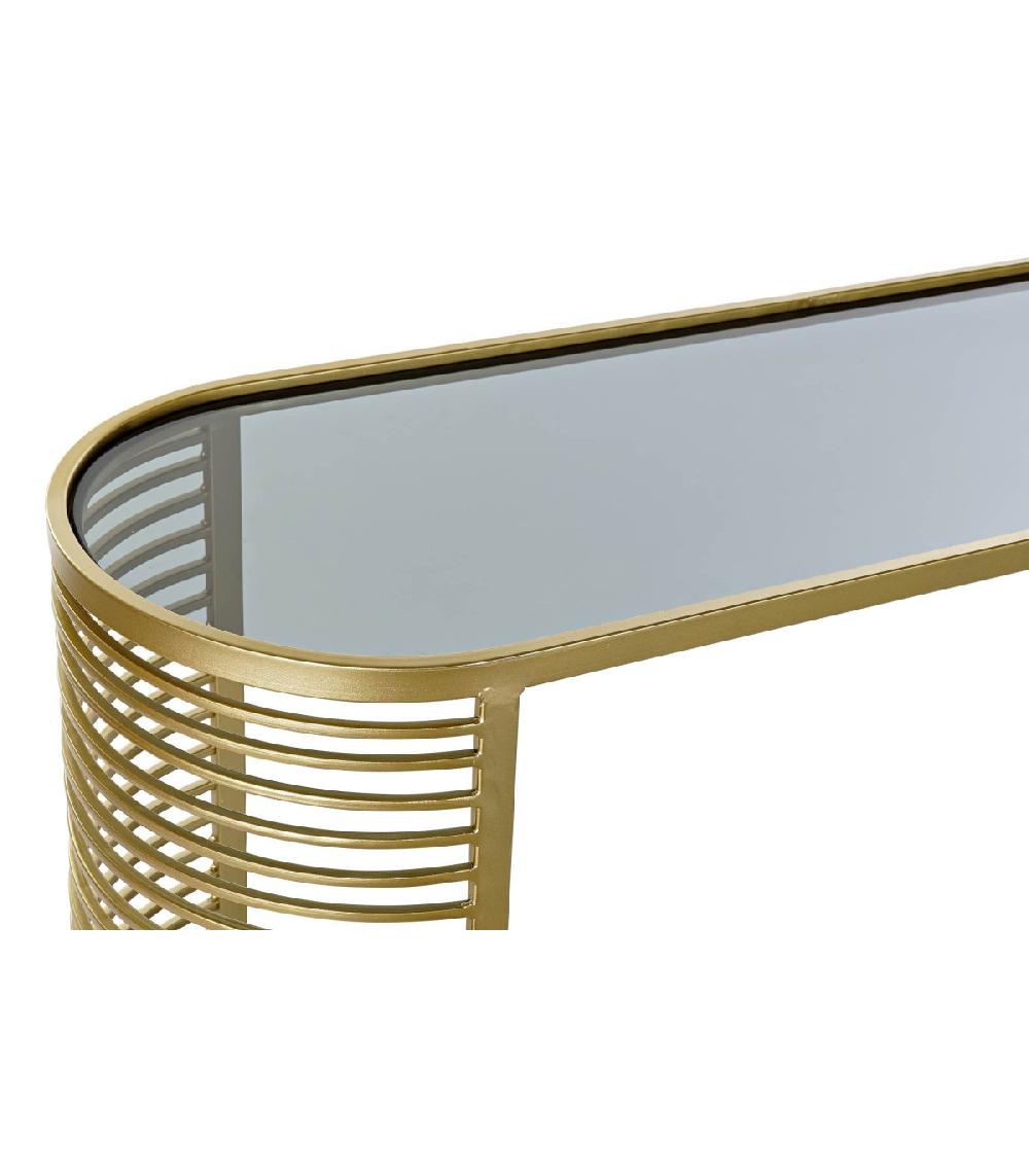 Wadiga Console En Métal Doré Mat Et 2 Plateaux En Verre Fumé - 106.5x32x79.5cm