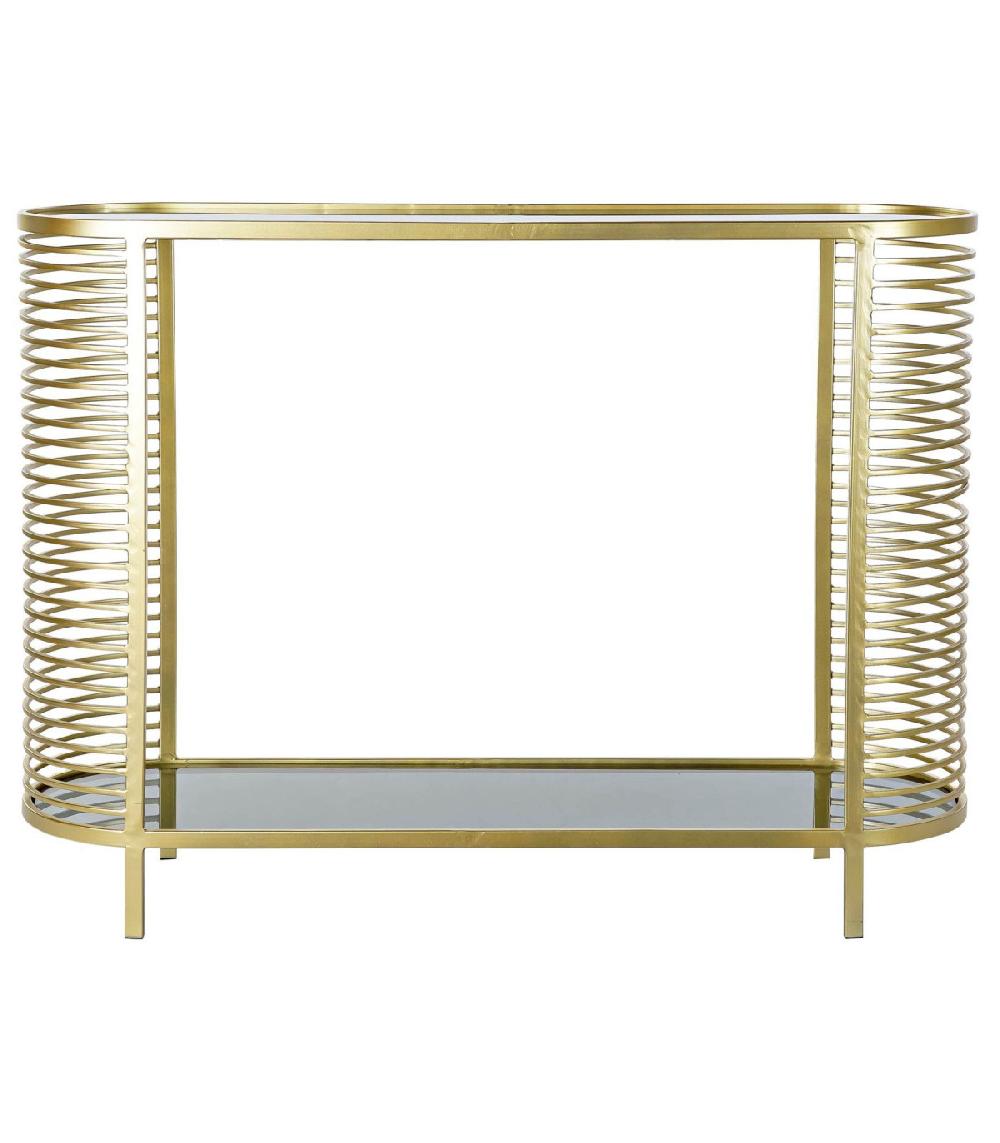 wadiga Console en Métal Doré Mat et 2 Plateaux en Verre Fumé - 106.5x32x79.5cm