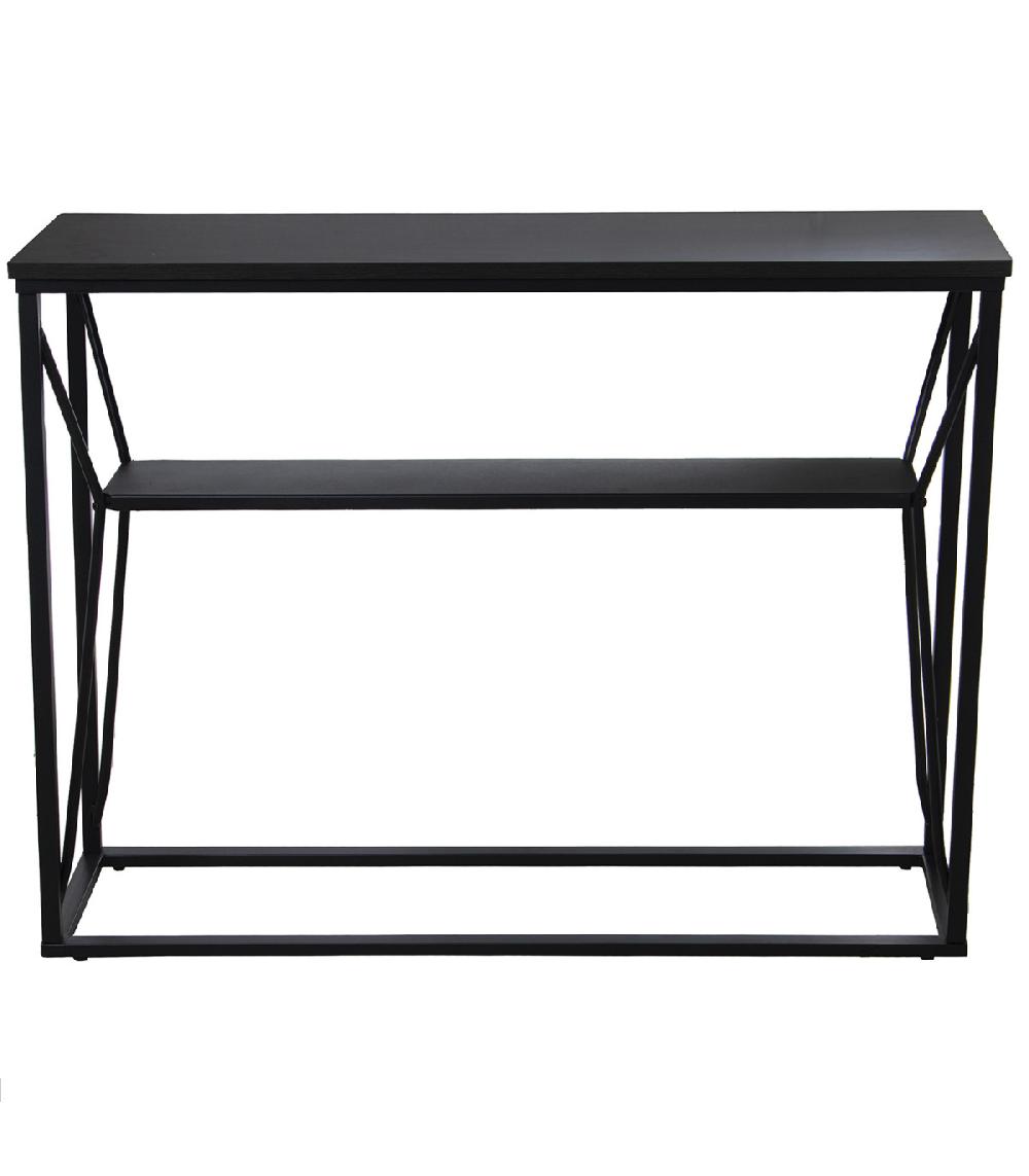 Wadiga Console En Métal Et Bois Noir 2 Plateaux 100x30x75cm