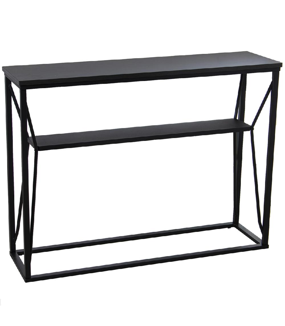 wadiga Console en métal et bois noir 2 plateaux 100x30x75cm