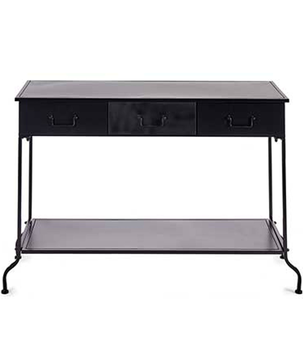 Wadiga Console En Métal Noir 3 Tiroirs Et 1 étagère 84 5x43x121cm