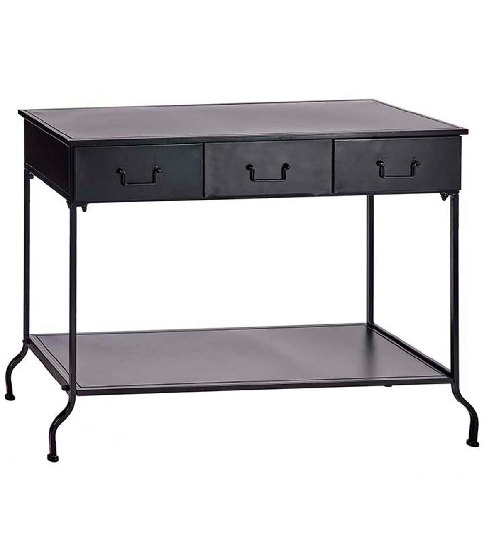 wadiga Console en métal noir 3 tiroirs et 1 étagère 84 5x43x121cm