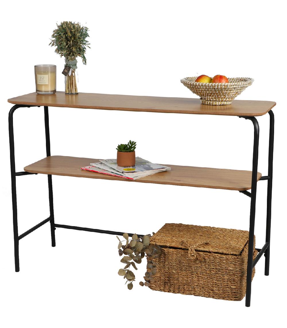 Wadiga Console En Métal Noir Et 2 Plateaux En Bois - 110x35x78cm
