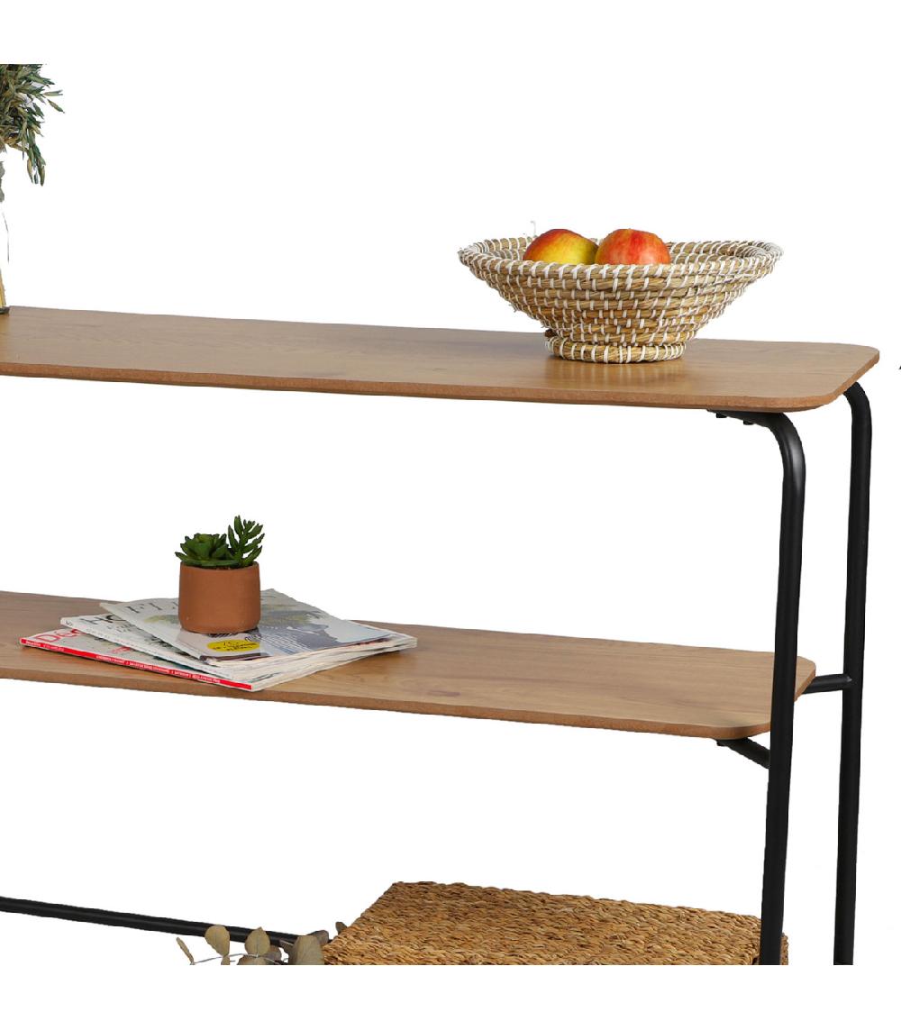 Wadiga Console En Métal Noir Et 2 Plateaux En Bois - 110x35x78cm