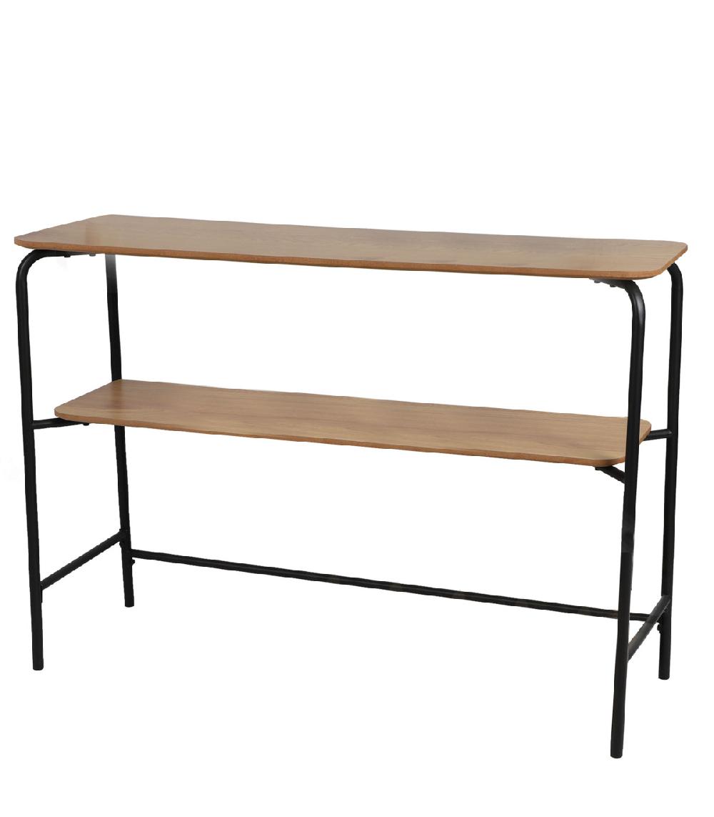 wadiga Console en métal noir et 2 plateaux en bois - 110x35x78cm