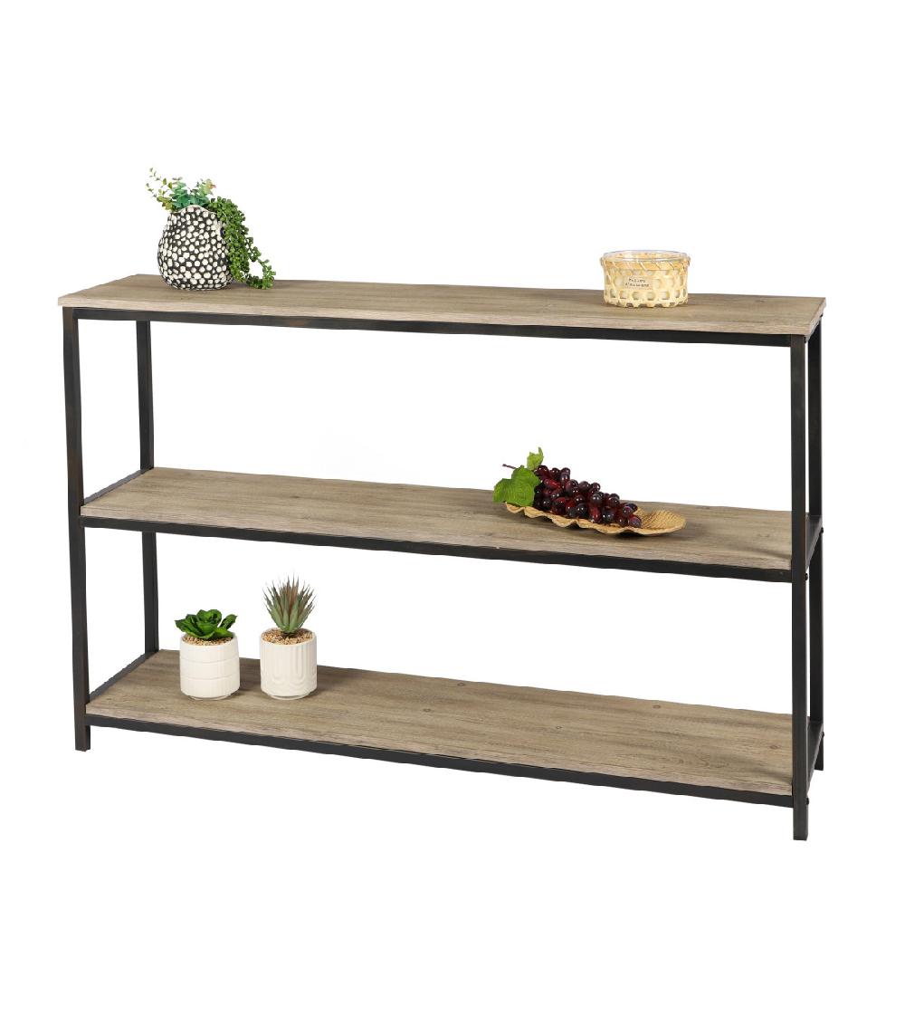 Wadiga Console En Métal Noir Et 3 Plateaux En Bois - 120x30x80cm
