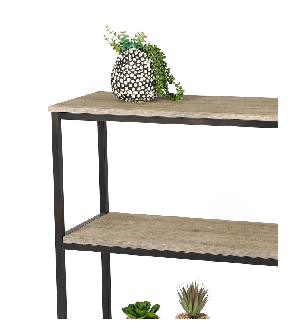Wadiga Console En Métal Noir Et 3 Plateaux En Bois - 120x30x80cm