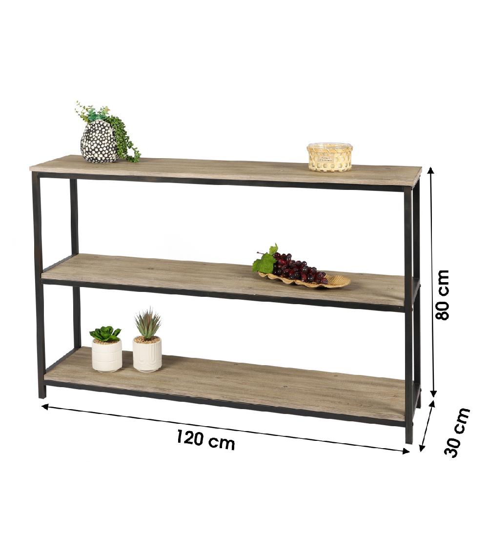 Wadiga Console En Métal Noir Et 3 Plateaux En Bois - 120x30x80cm