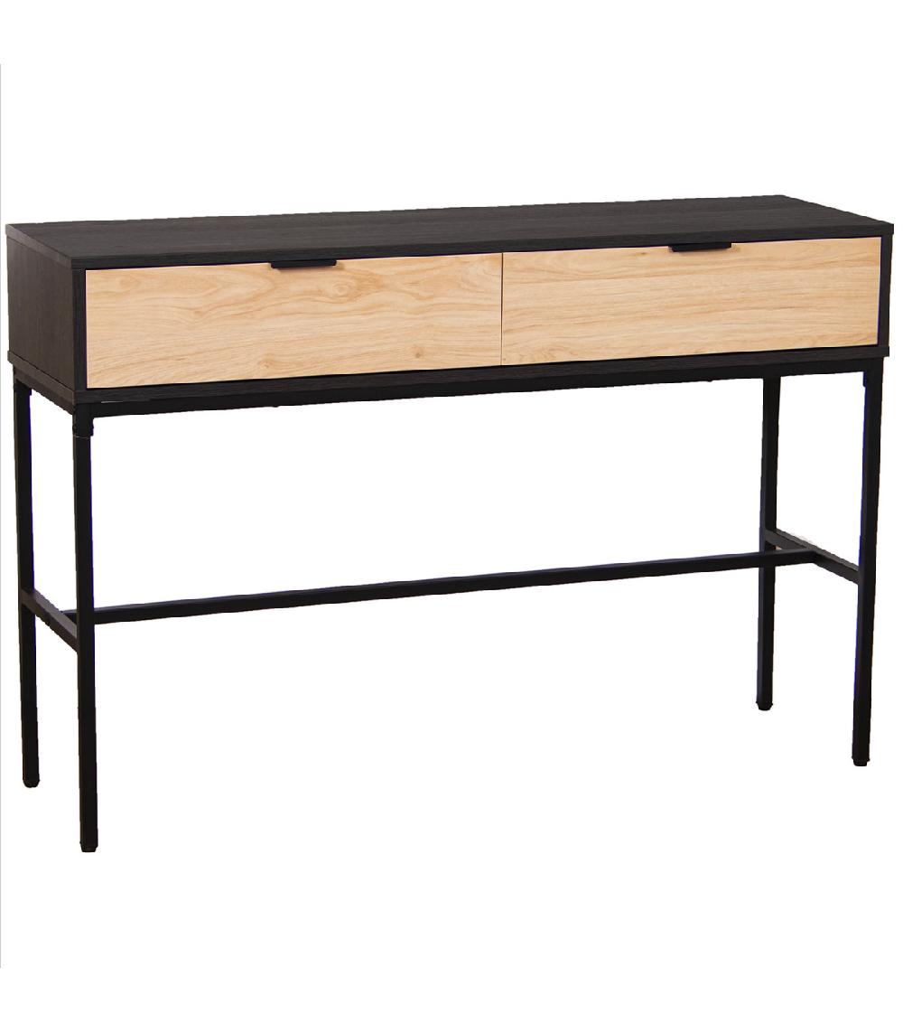 Wadiga Console En Métal Noir Et Bois 2 Tiroirs 120x35x80cm