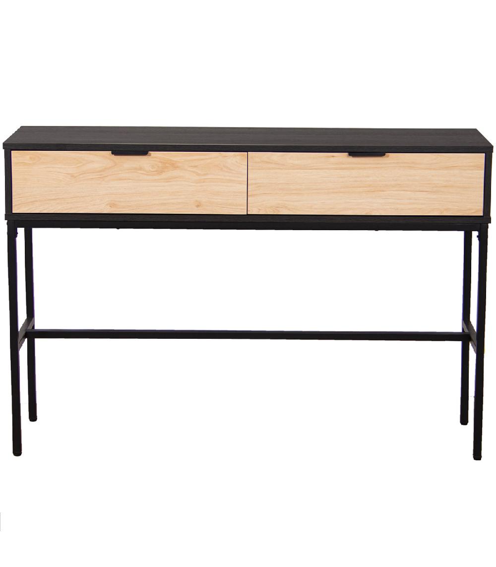 wadiga Console en métal noir et bois 2 tiroirs 120x35x80cm
