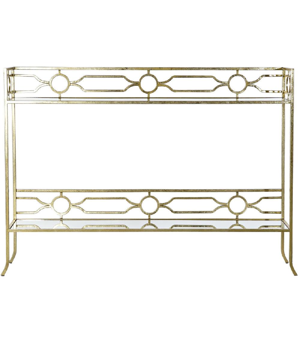 Wadiga Console Étagère En Métal Doré Et 2 Plateaux Miroirs - 127x23x90cm