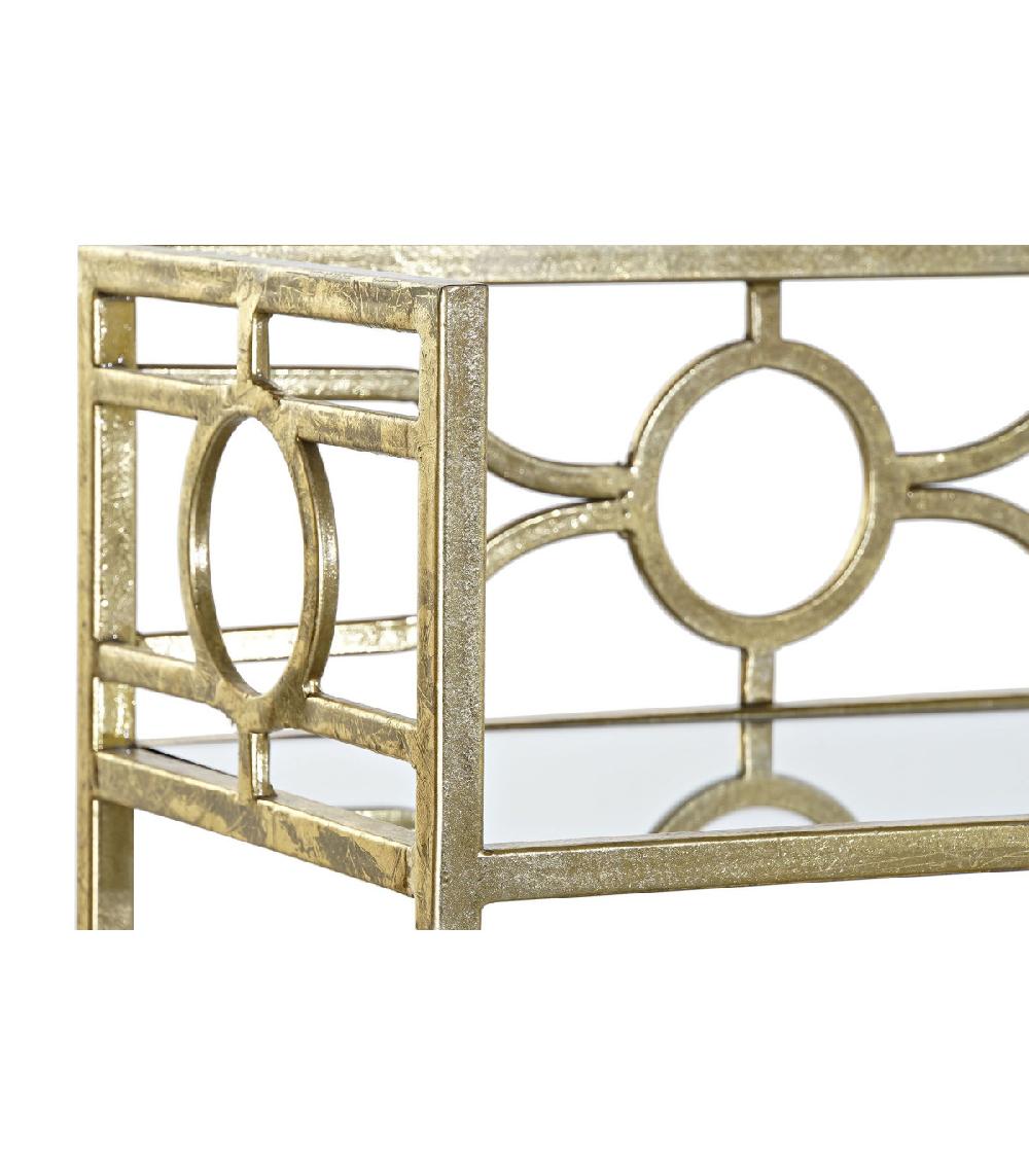 Wadiga Console Étagère En Métal Doré Et 2 Plateaux Miroirs - 127x23x90cm