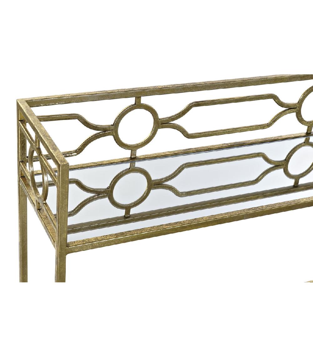 Wadiga Console Étagère En Métal Doré Et 2 Plateaux Miroirs - 127x23x90cm