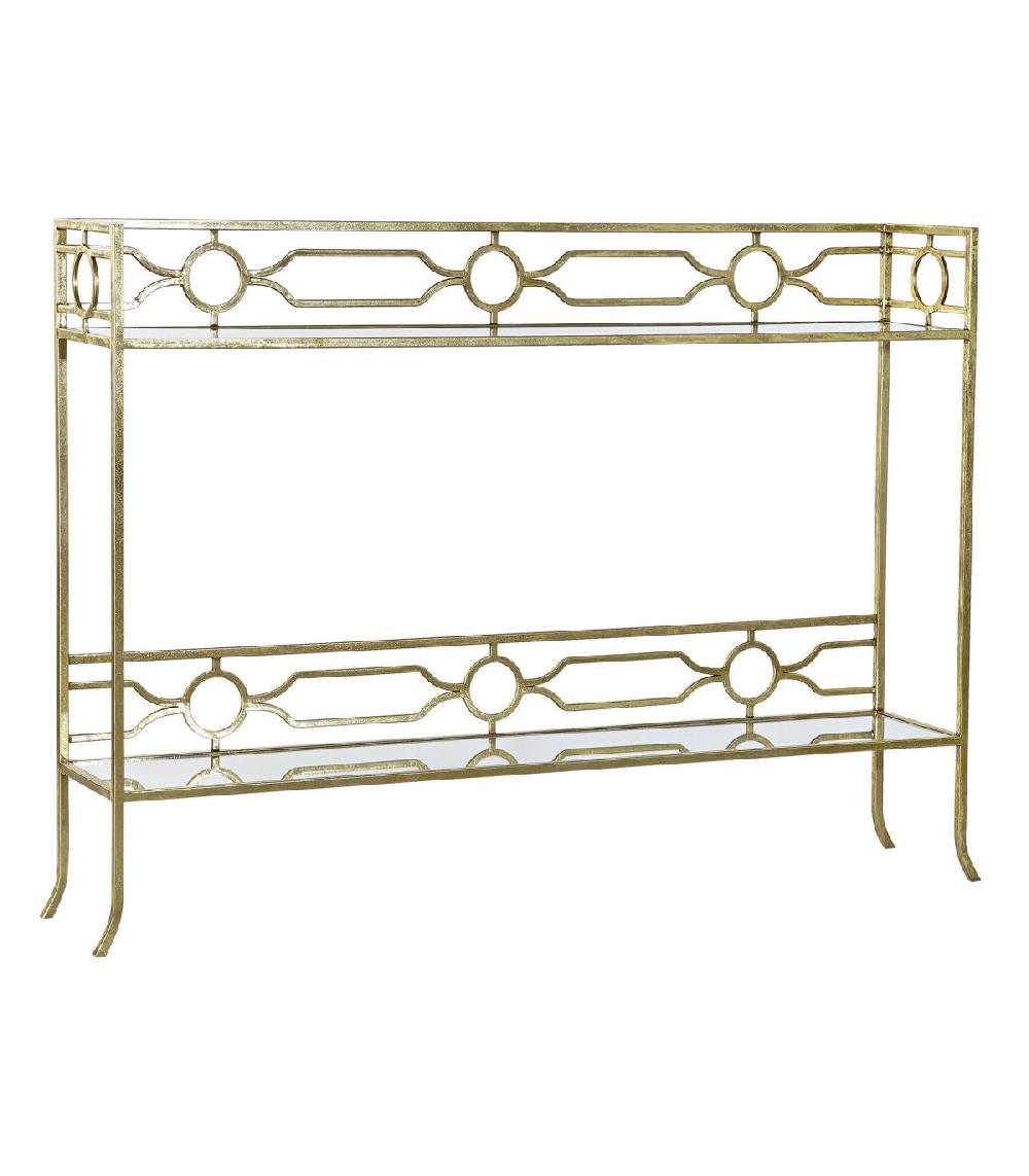 wadiga Console Étagère en Métal Doré et 2 Plateaux Miroirs - 127x23x90cm