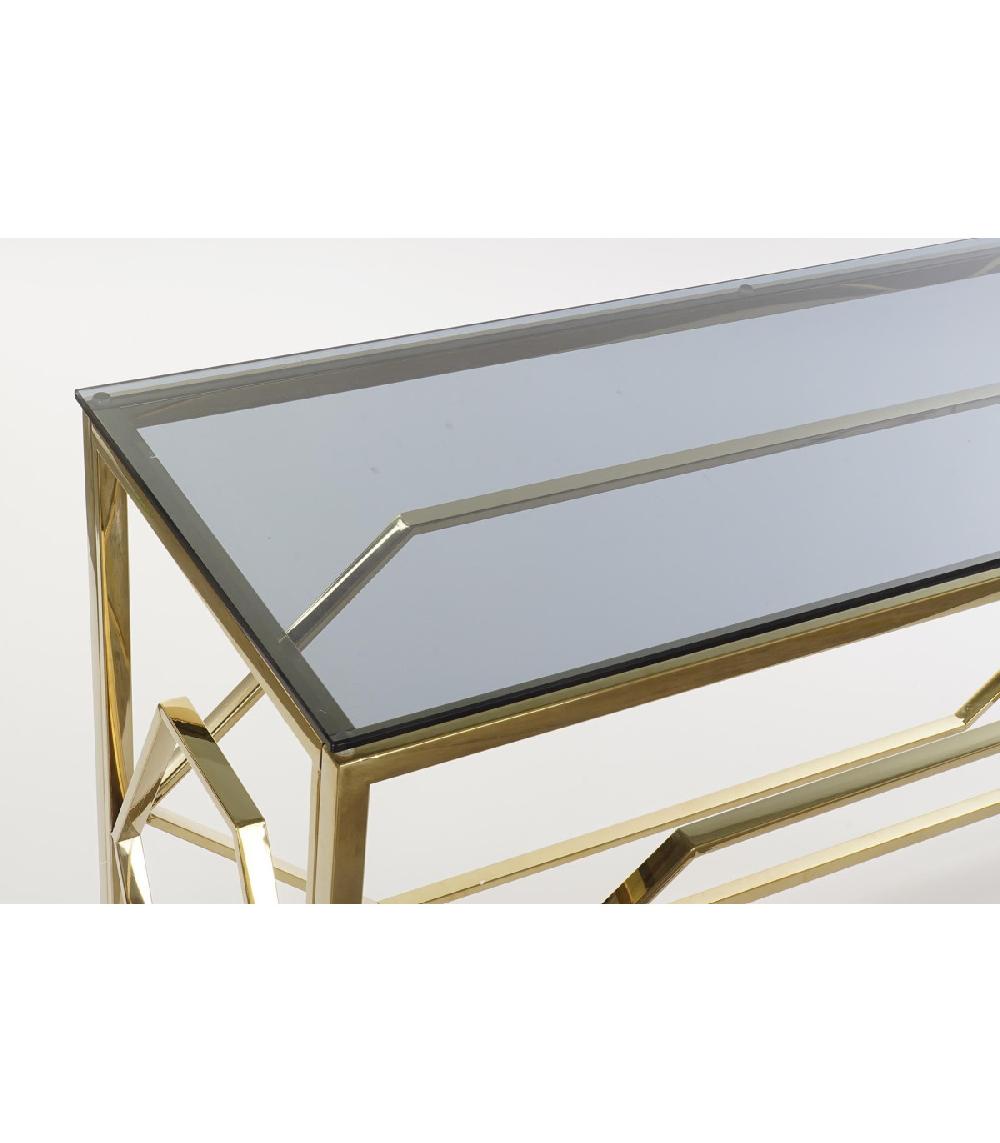 Wadiga Console Métal Doré Et Plateau En Verre - 120x40x78cm