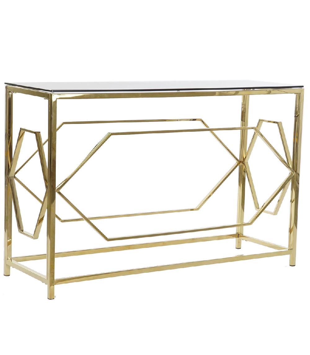 wadiga Console métal doré et plateau en verre - 120x40x78cm
