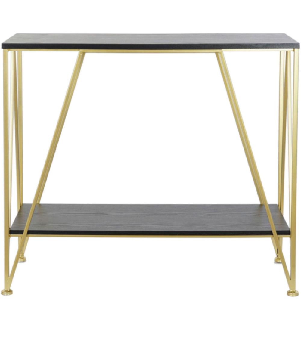 Wadiga Console Métal Doré Et Plateaux Bois Noir - 81.5x36x71.5cm