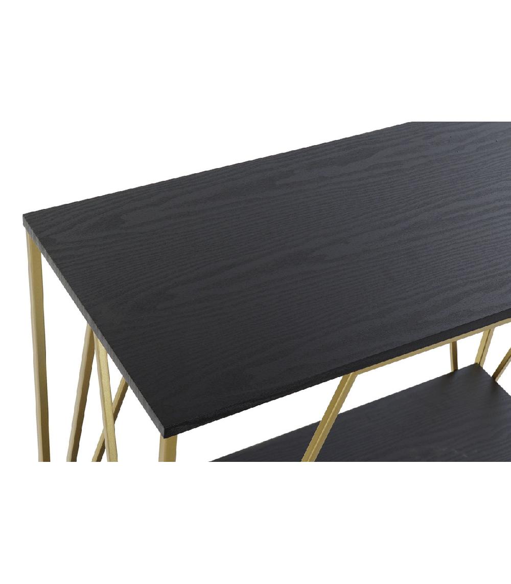 Wadiga Console Métal Doré Et Plateaux Bois Noir - 81.5x36x71.5cm