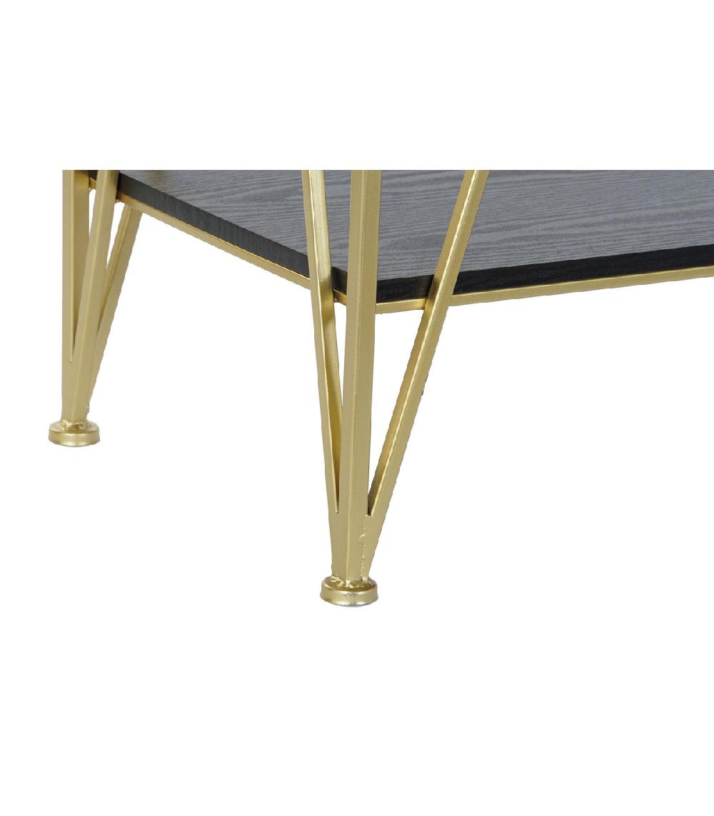 Wadiga Console Métal Doré Et Plateaux Bois Noir - 81.5x36x71.5cm