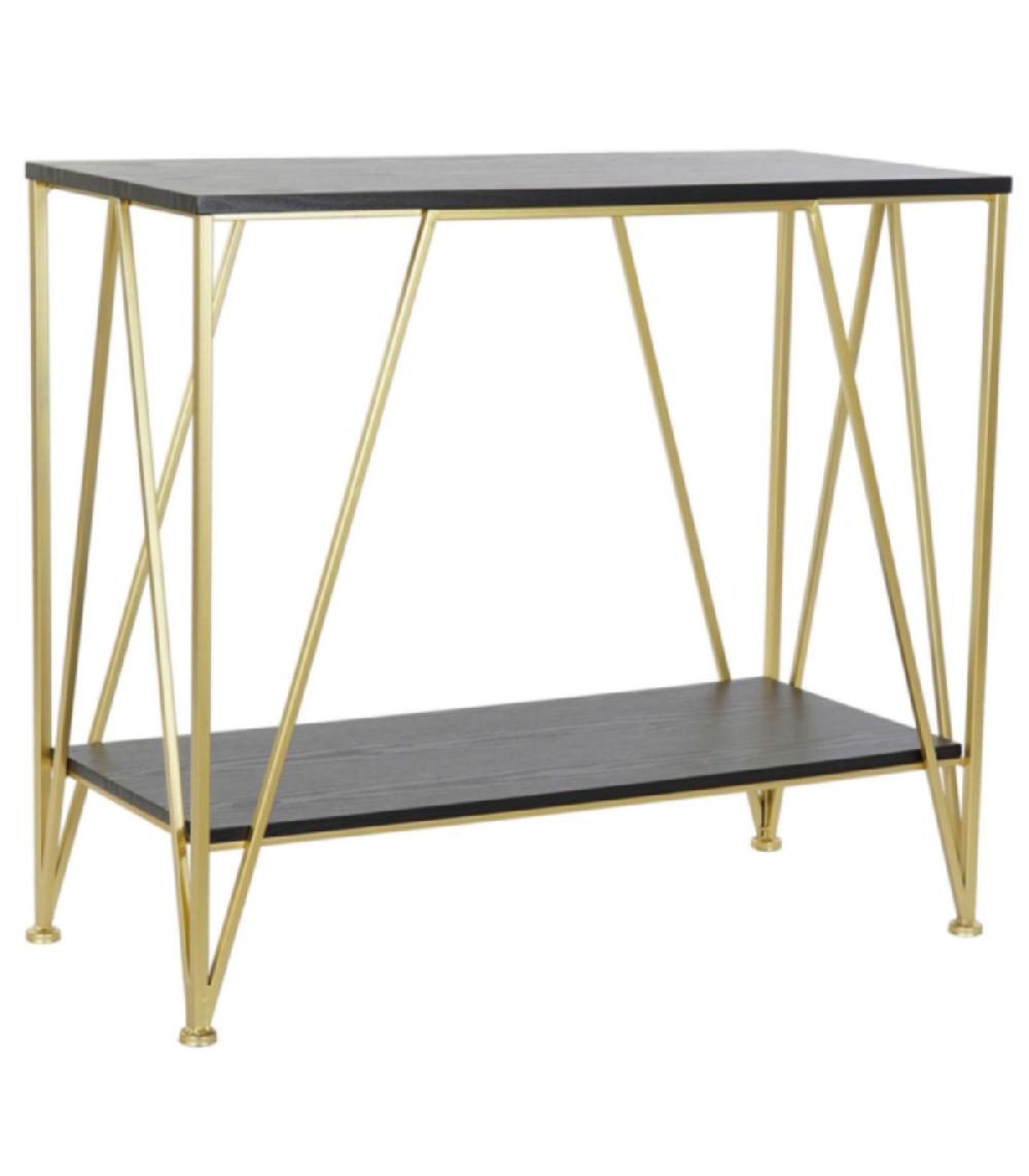 wadiga Console métal doré et plateaux bois noir - 81.5x36x71.5cm