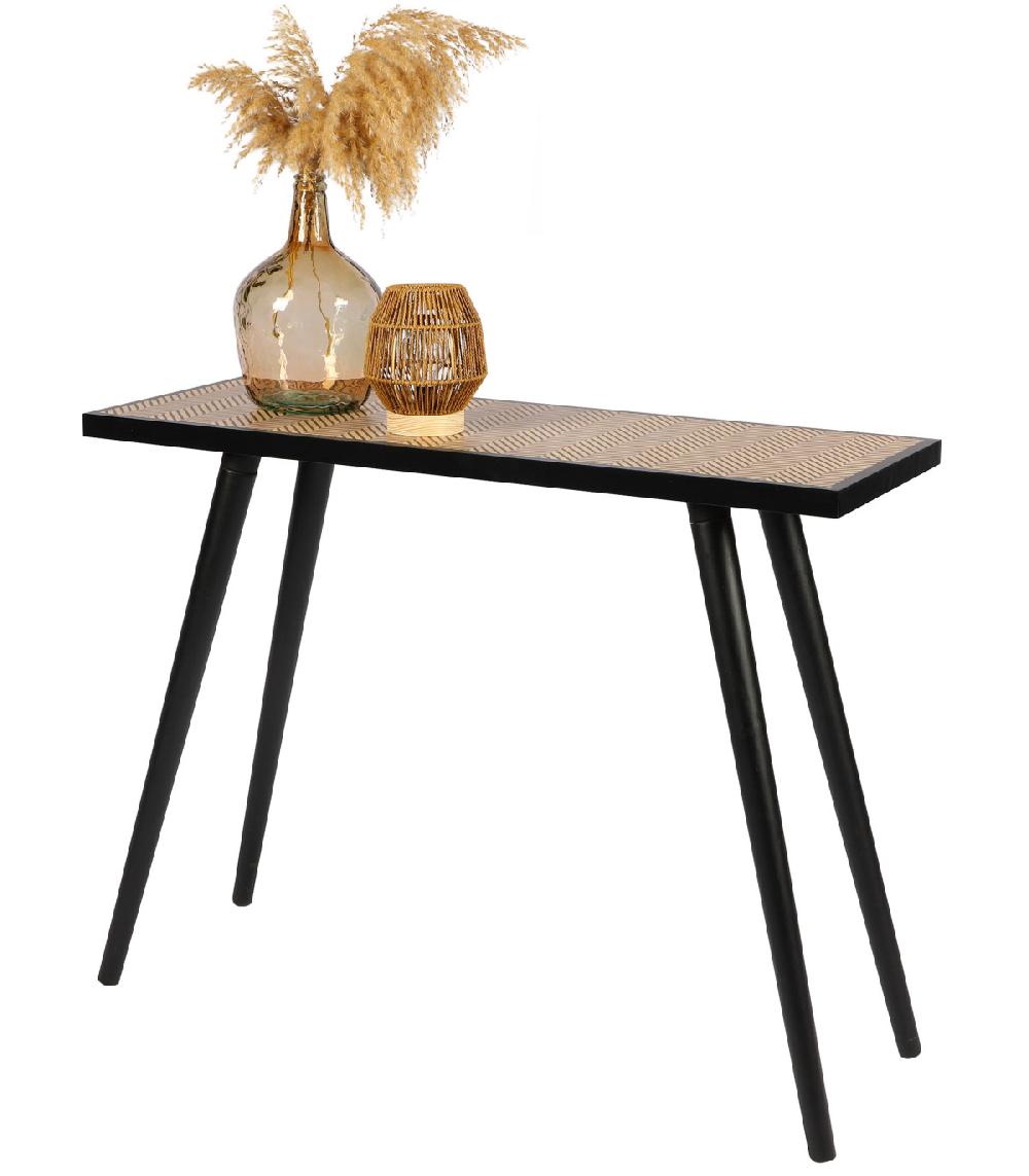 Wadiga Console Plateau Avec Motifs Noir Et Bois Chelsea - 100x35x78cm