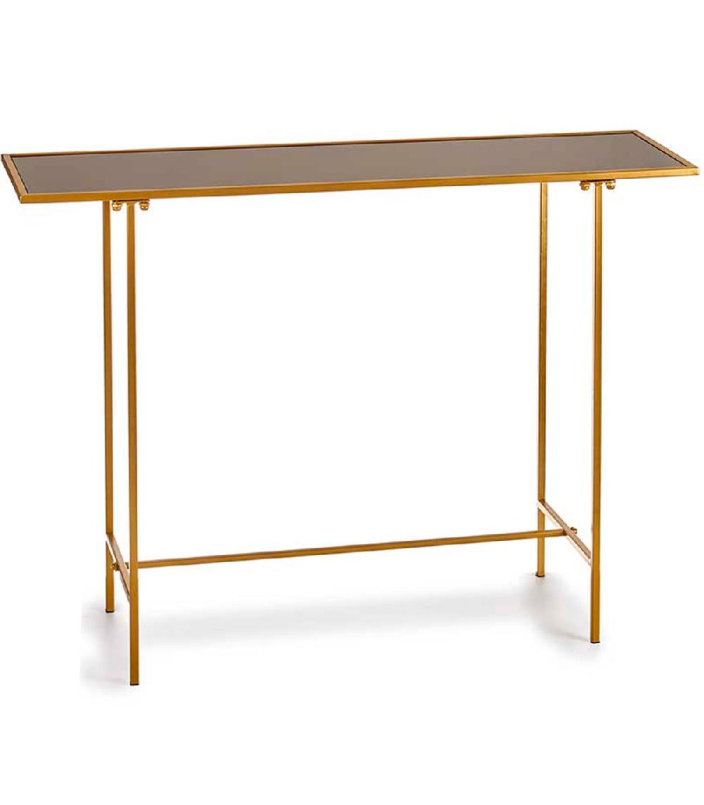 wadiga Console plateau en verre noir et métal doré 110x33x77cm