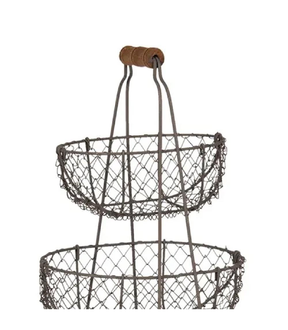 Wadiga Corbeille à Fruits En Fer Noir Et Poignée Bois 3 étages 30x22x48cm