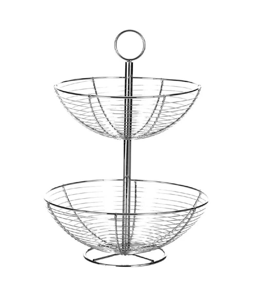 wadiga Corbeille à fruits en métal chromé 2 étages 29.5x29.5x41cm
