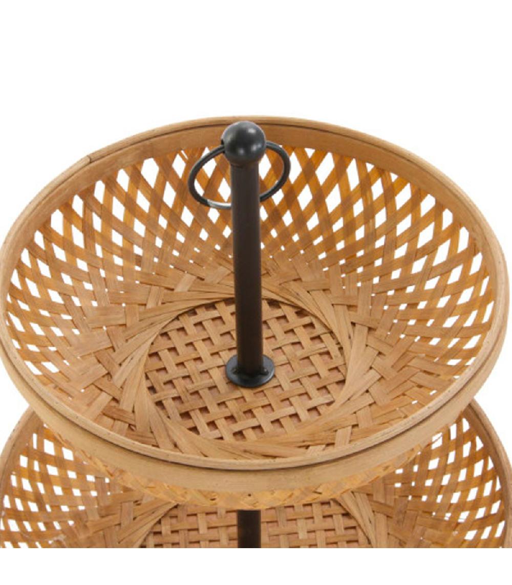 Wadiga Corbeille à Fruits étagée Tressée Bambou Et Métal Noir 40x40x70cm