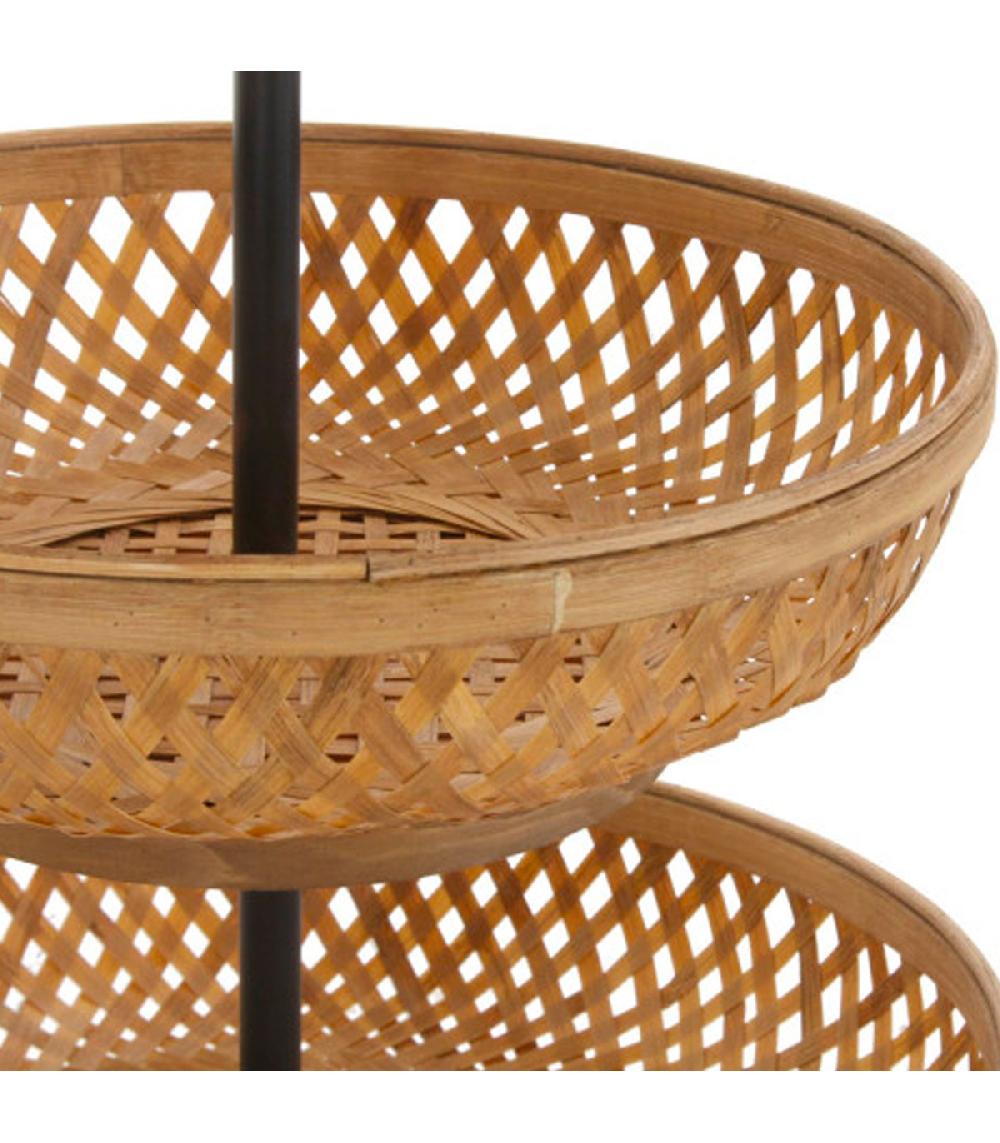 Wadiga Corbeille à Fruits étagée Tressée Bambou Et Métal Noir 40x40x70cm