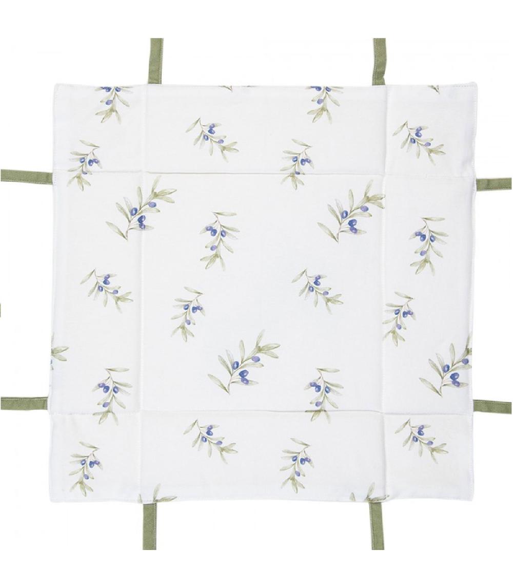 Wadiga Corbeille à Pain Carré 100% Coton Blanc Olives 35x35x8cm
