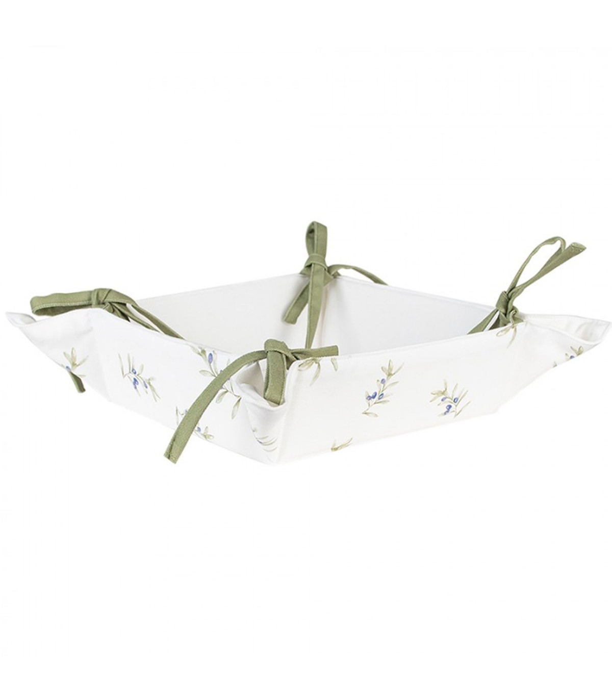 Wadiga Corbeille à Pain Carré 100% Coton Blanc Olives 35x35x8cm