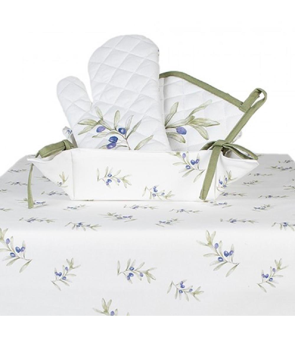 Wadiga Corbeille à Pain Carré 100% Coton Blanc Olives 35x35x8cm