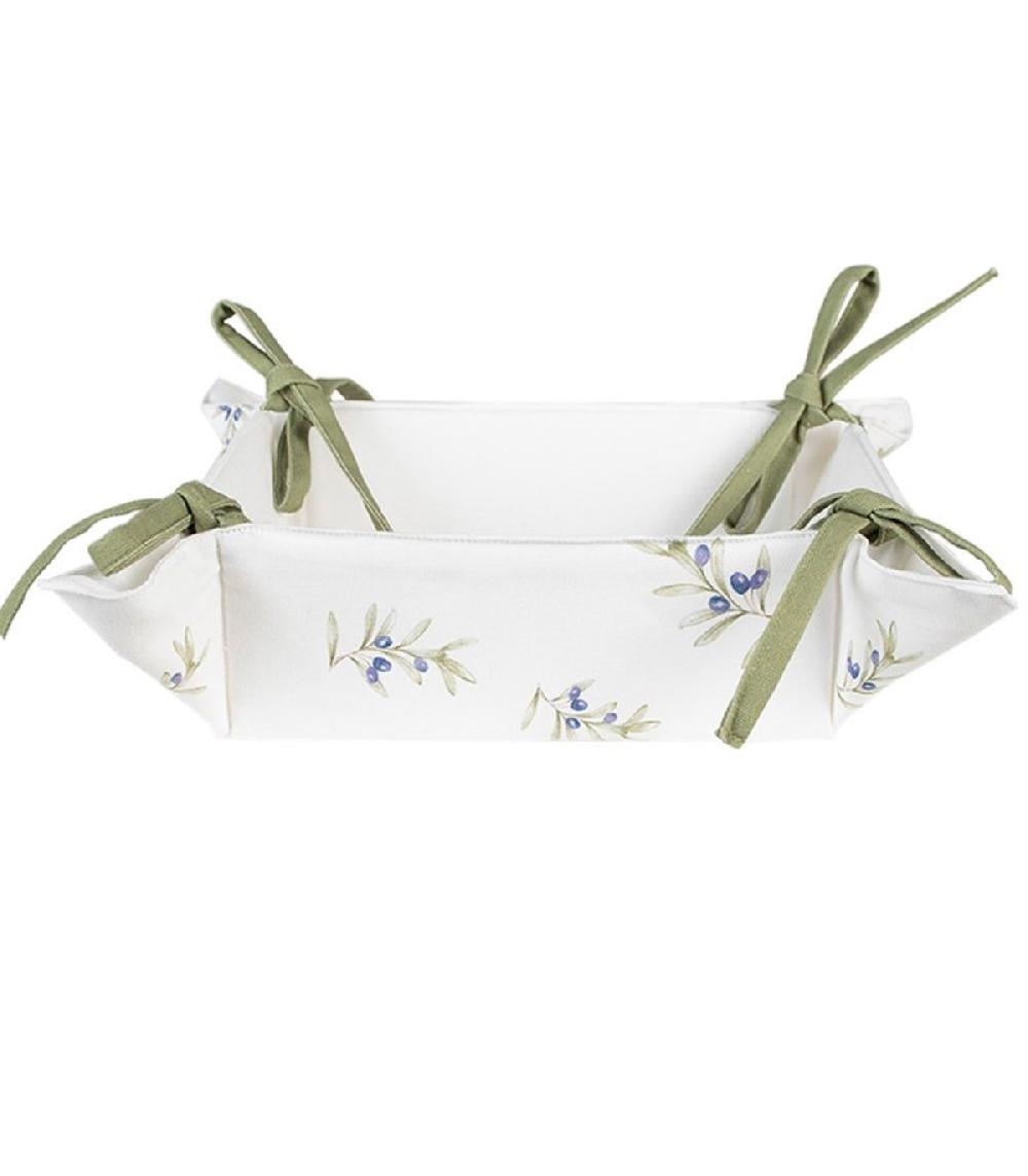 wadiga Corbeille à pain carré 100% coton blanc olives 35x35x8cm