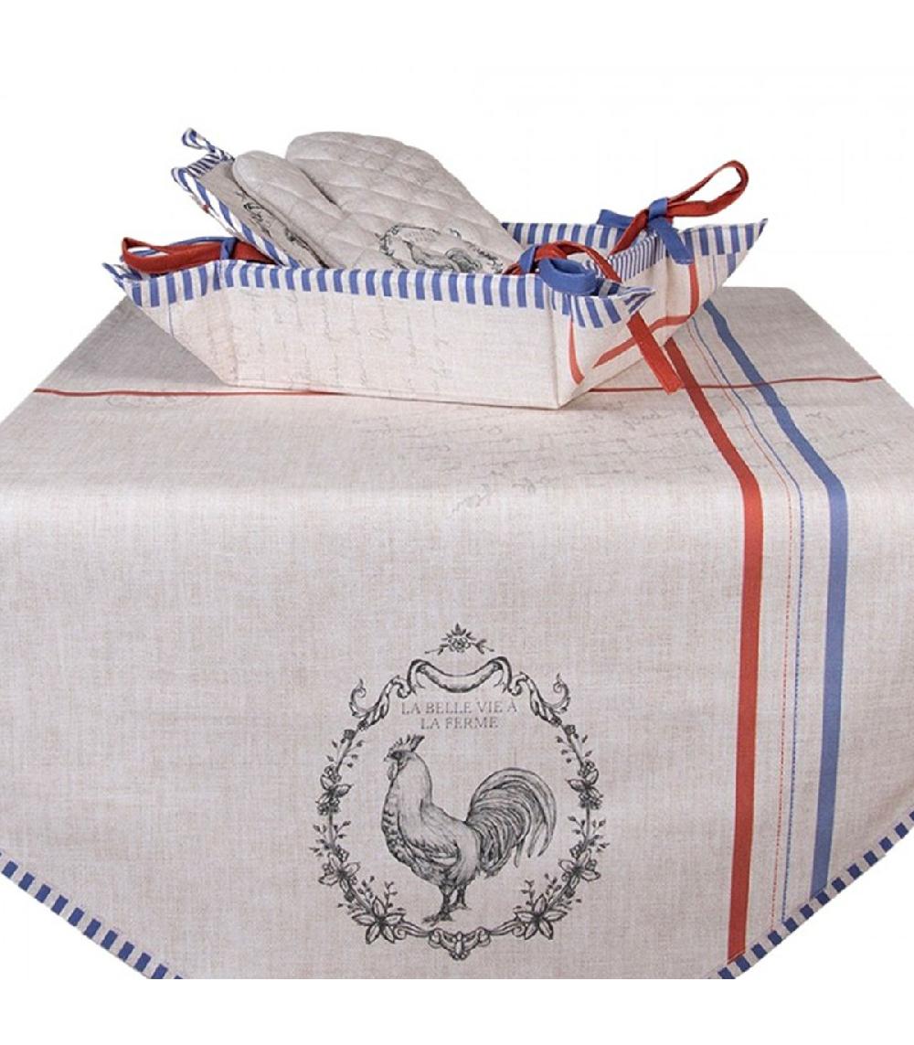 Wadiga Corbeille à Pain Carrée 100% Coton Beige Coq 35x35x8cm