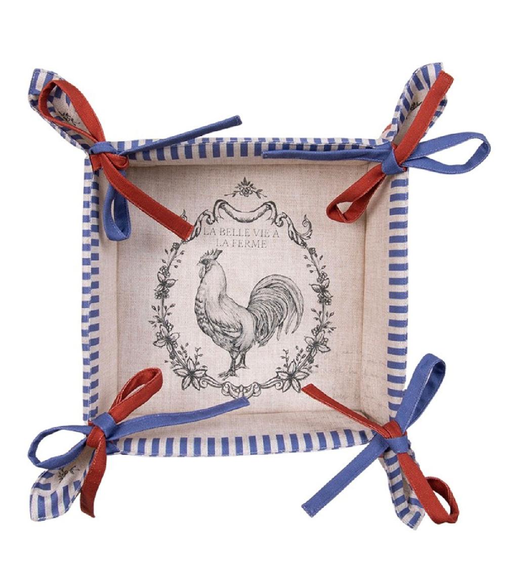 wadiga Corbeille à pain carrée 100% coton beige coq 35x35x8cm