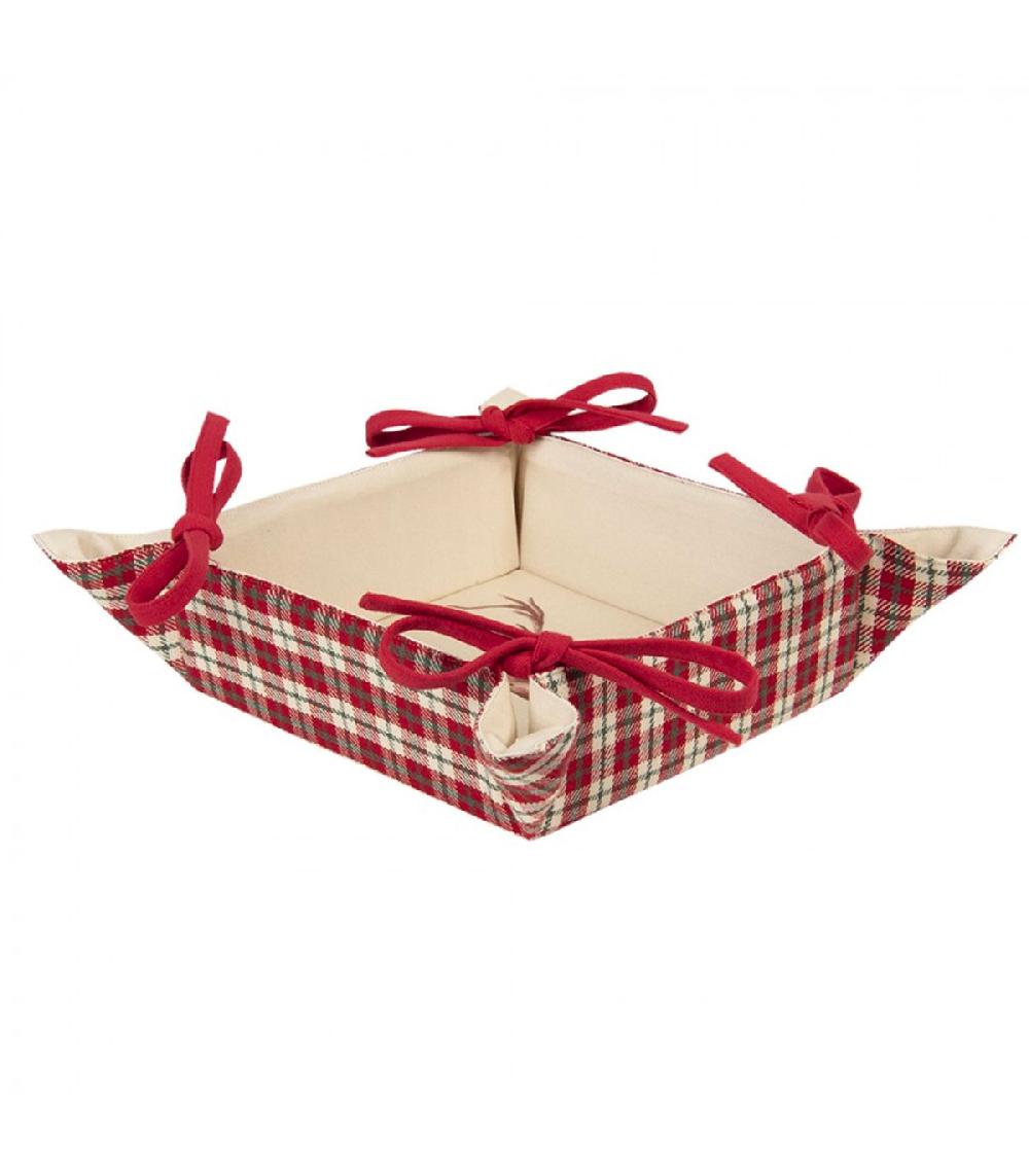 Wadiga Corbeille à Pain Carrée 100% Coton Beige Rouge Vert Cerf 35x35x8cm