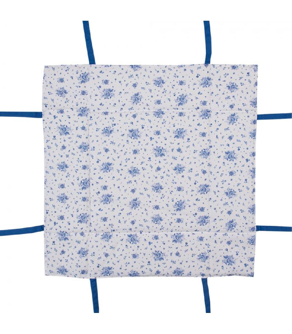 Wadiga Corbeille à Pain Carrée 100% Coton Blanc Motif Fleuri Bleu 35x35x8cm
