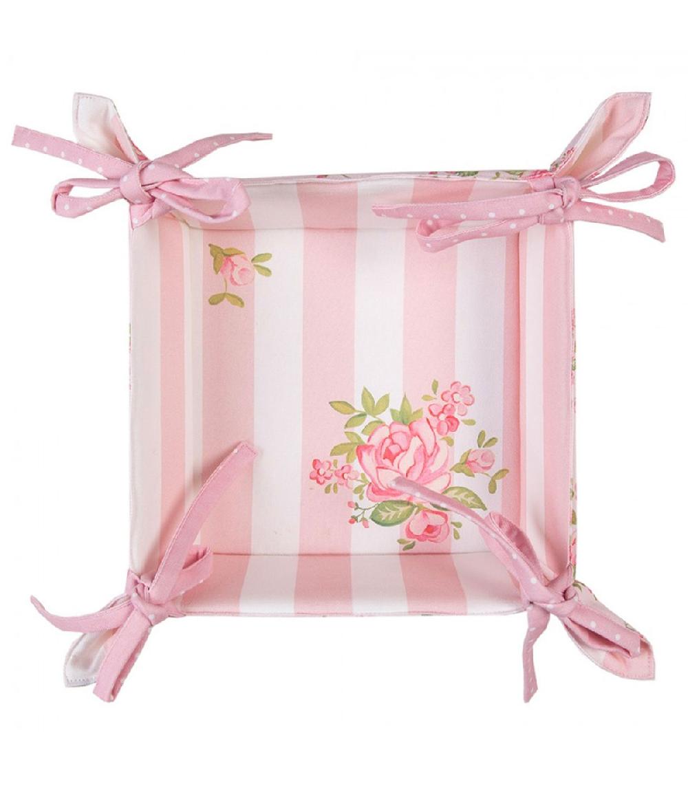 Wadiga Corbeille à Pain Carrée 100% Coton Blanc Motif Fleuri Roses 35x35x8cm