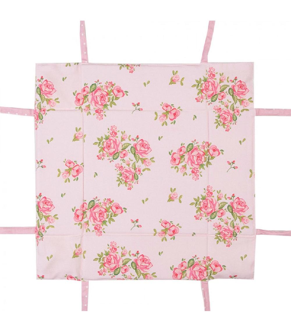 Wadiga Corbeille à Pain Carrée 100% Coton Blanc Motif Fleuri Roses 35x35x8cm