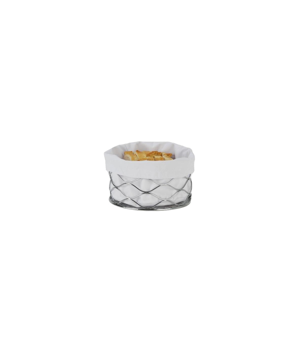 Wadiga Corbeille à Pain Design Chromée Ronde Et Intérieur Coton Blanc 'Vagues'