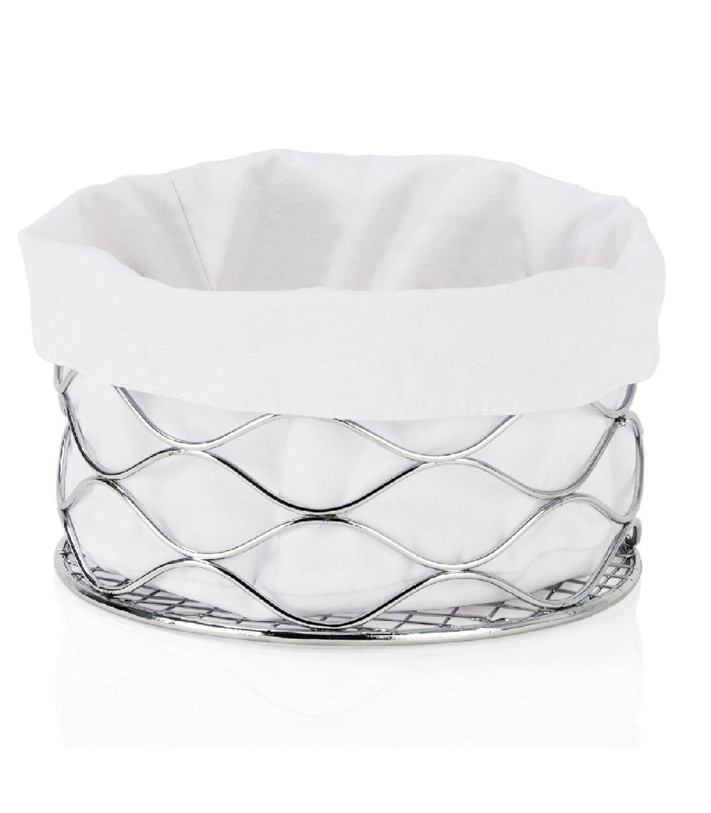 wadiga Corbeille à Pain Design Chromée Ronde et intérieur Coton Blanc 'Vagues'
