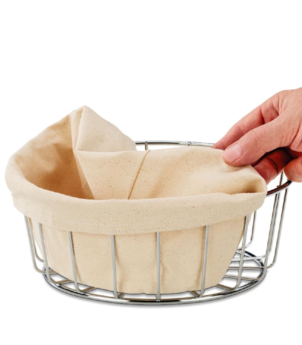 Wadiga Corbeille à Pain Ronde En Métal Argenté Et Intérieur En Coton Blanc