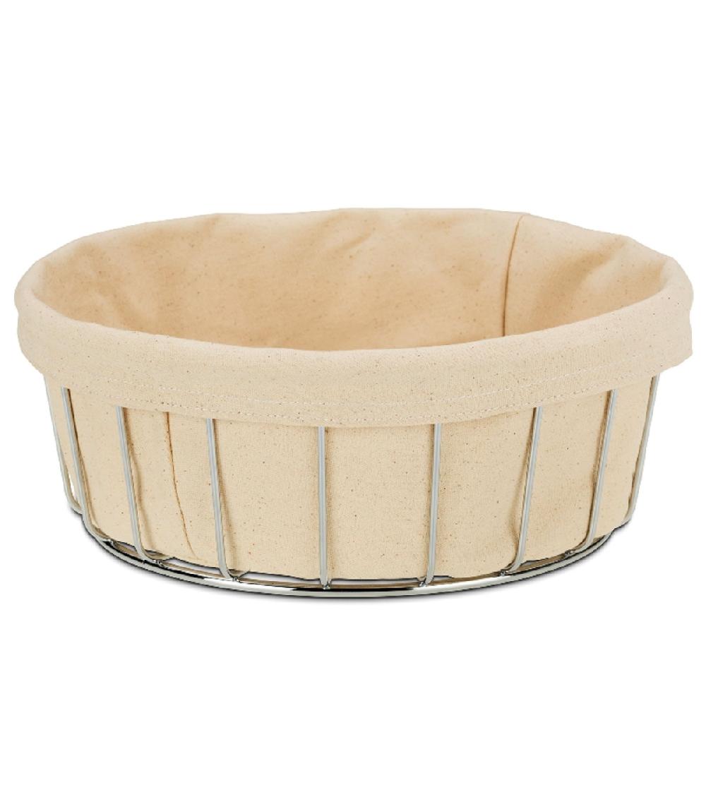 wadiga Corbeille à pain ronde en métal argenté et intérieur en coton blanc
